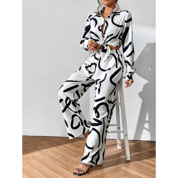 WDIRARA Women's 3 Piece Outfits Colorblock Button Front Shirt and Cami Top with Wide Leg Pants