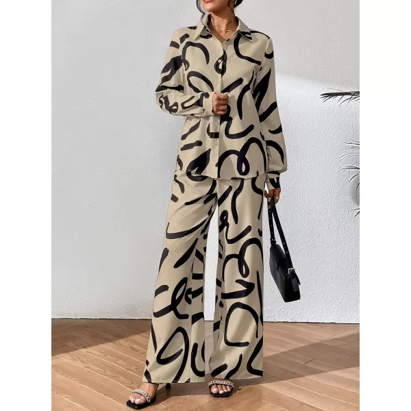 WDIRARA Women's 3 Piece Outfits Colorblock Button Front Shirt and Cami Top with Wide Leg Pants