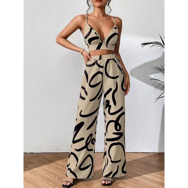WDIRARA Women's 3 Piece Outfits Colorblock Button Front Shirt and Cami Top with Wide Leg Pants