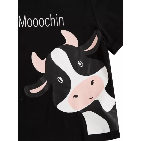WDIRARA Women's 3 Piece Sleepwear Cow Print Short Sleeve Round Neck Tee Top and Shorts Pajamas Set with Pants