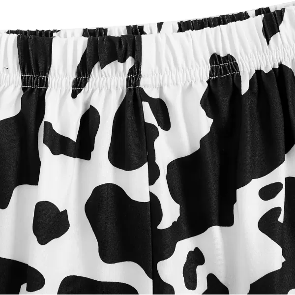 WDIRARA Women's 3 Piece Sleepwear Cow Print Short Sleeve Round Neck Tee Top and Shorts Pajamas Set with Pants