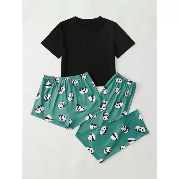 WDIRARA Women's 3 Piece Sleepwear Cow Print Short Sleeve Round Neck Tee Top and Shorts Pajamas Set with Pants