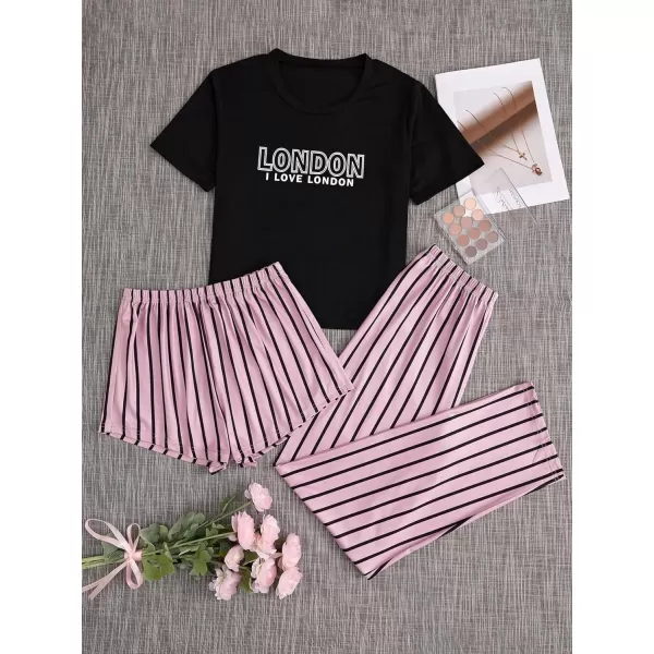 WDIRARA Women's 3 Piece Sleepwear Cow Print Short Sleeve Round Neck Tee Top and Shorts Pajamas Set with Pants