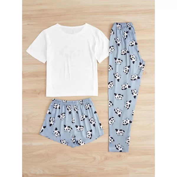 WDIRARA Women's 3 Piece Sleepwear Cow Print Short Sleeve Round Neck Tee Top and Shorts Pajamas Set with Pants