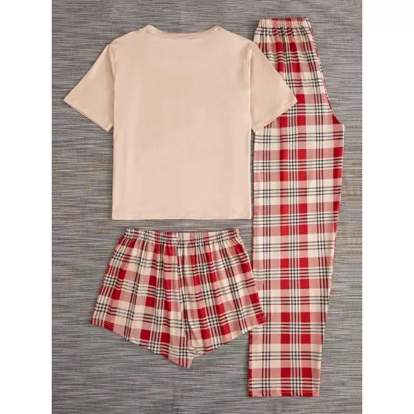 WDIRARA Women's 3 Piece Sleepwear Cow Print Short Sleeve Round Neck Tee Top and Shorts Pajamas Set with Pants