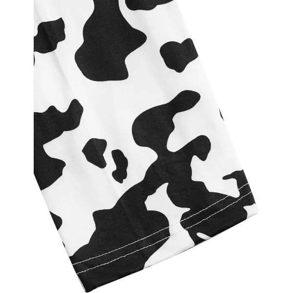 WDIRARA Women's 3 Piece Sleepwear Cow Print Short Sleeve Round Neck Tee Top and Shorts Pajamas Set with Pants