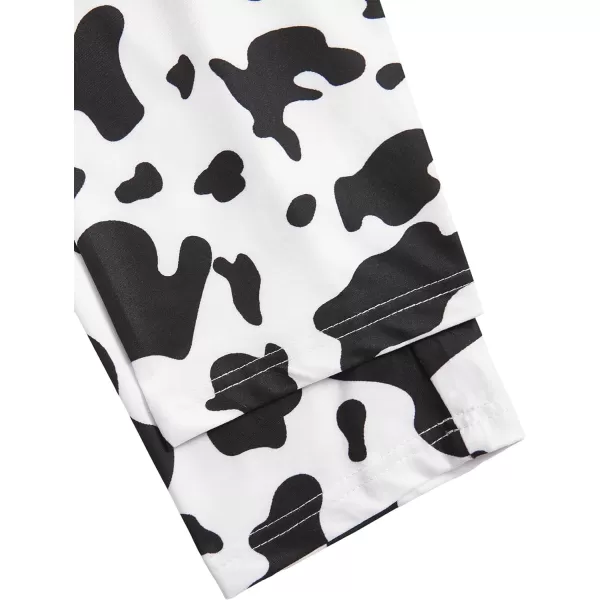 WDIRARA Women's 3 Piece Sleepwear Cow Print Short Sleeve Round Neck Tee Top and Shorts Pajamas Set with Pants