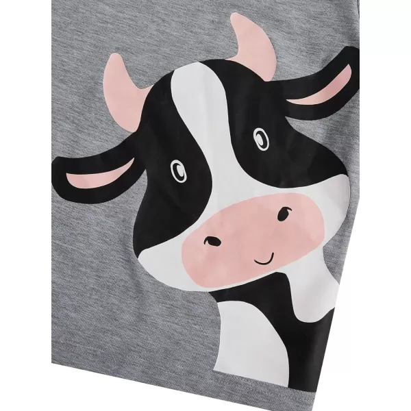 WDIRARA Women's 3 Piece Sleepwear Cow Print Short Sleeve Round Neck Tee Top and Shorts Pajamas Set with Pants