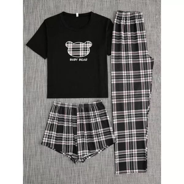 WDIRARA Women's 3 Piece Sleepwear Cow Print Short Sleeve Round Neck Tee Top and Shorts Pajamas Set with Pants