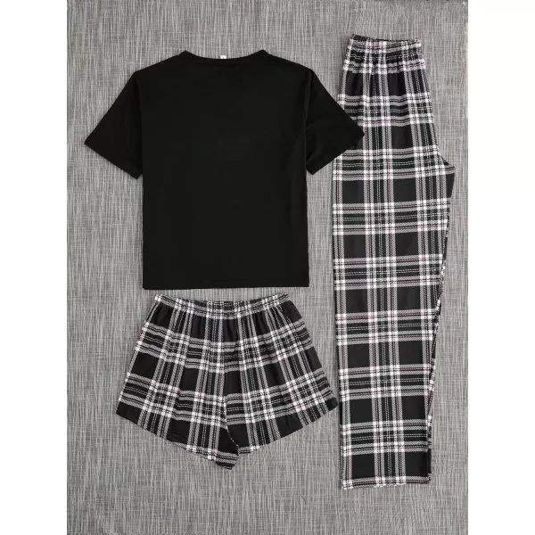 WDIRARA Women's 3 Piece Sleepwear Cow Print Short Sleeve Round Neck Tee Top and Shorts Pajamas Set with Pants