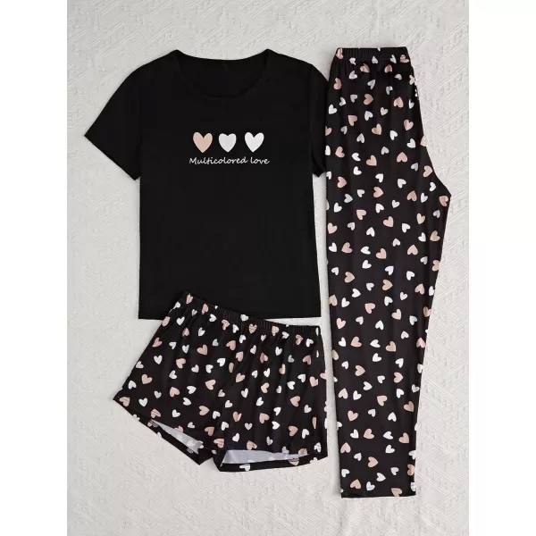 WDIRARA Women's 3 Piece Sleepwear Cow Print Short Sleeve Round Neck Tee Top and Shorts Pajamas Set with Pants