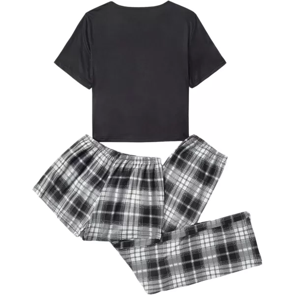 WDIRARA Women's 3 Piece Sleepwear Cow Print Short Sleeve Round Neck Tee Top and Shorts Pajamas Set with Pants