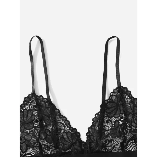 WDIRARA Women's 3 Pieces Lace Lingerie Pj Set Triangle Bra and Panty Set with Shortie