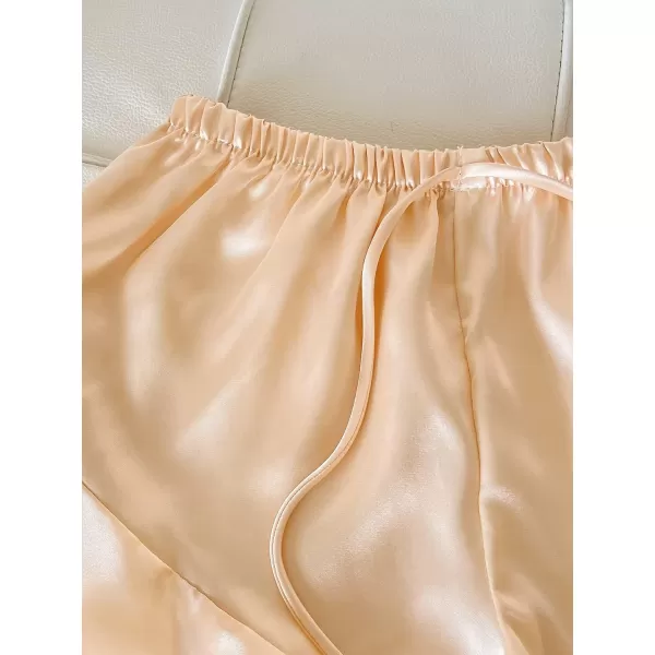 WDIRARA Women's 3 Pieces Satin Sleepwear Cami Top and Ruffle Shorts Pajama Set