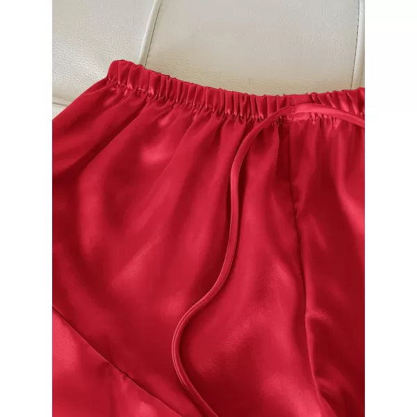 WDIRARA Women's 3 Pieces Satin Sleepwear Cami Top and Ruffle Shorts Pajama Set