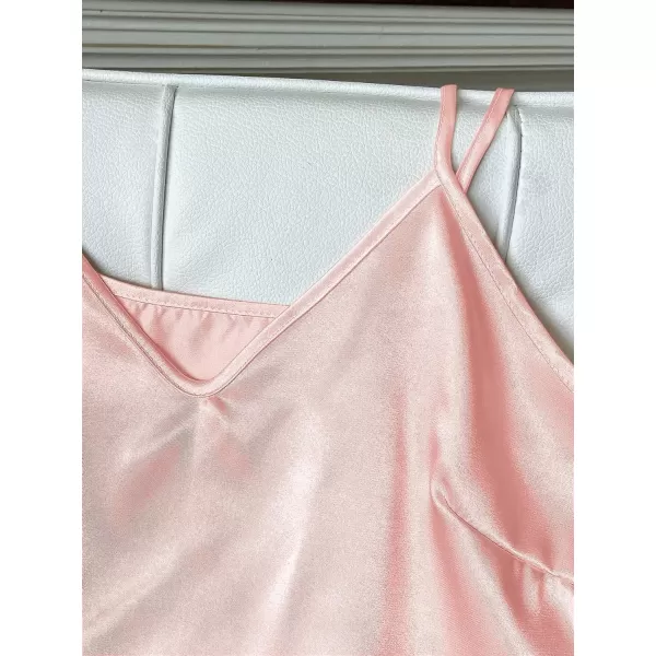 WDIRARA Women's 3 Pieces Satin Sleepwear Cami Top and Ruffle Shorts Pajama Set