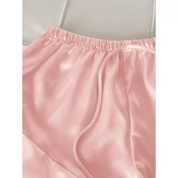 WDIRARA Women's 3 Pieces Satin Sleepwear Cami Top and Ruffle Shorts Pajama Set