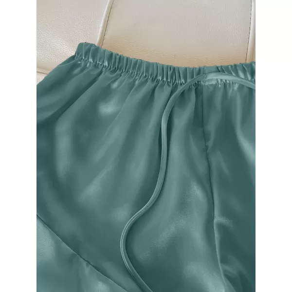WDIRARA Women's 3 Pieces Satin Sleepwear Cami Top and Ruffle Shorts Pajama Set