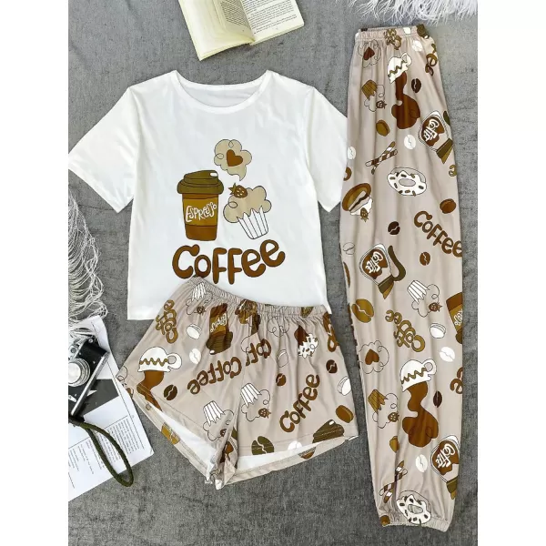 WDIRARA Women's 3 Pieces Sleepwear Cartoon Cow Print Top and Shorts with Pants Pajama Set