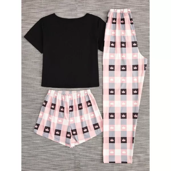 WDIRARA Women's 3 Pieces Sleepwear Cartoon Cow Print Top and Shorts with Pants Pajama Set