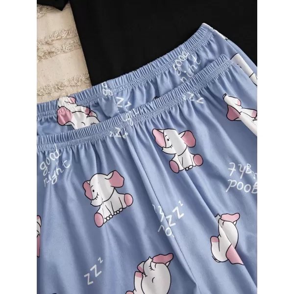 WDIRARA Women's 3 Pieces Sleepwear Cartoon Cow Print Top and Shorts with Pants Pajama Set