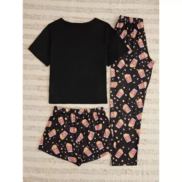 WDIRARA Women's 3 Pieces Sleepwear Cartoon Cow Print Top and Shorts with Pants Pajama Set