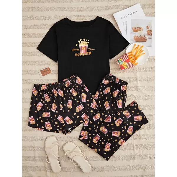 WDIRARA Women's 3 Pieces Sleepwear Cartoon Cow Print Top and Shorts with Pants Pajama Set