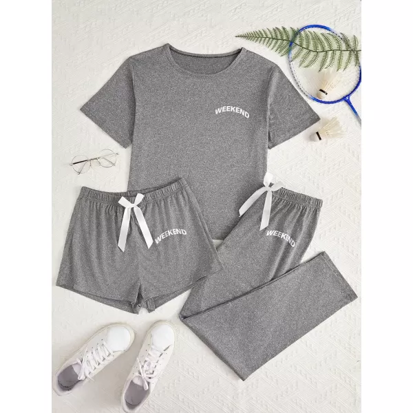 WDIRARA Women's 3 Pieces Sleepwear Cartoon Cow Print Top and Shorts with Pants Pajama Set
