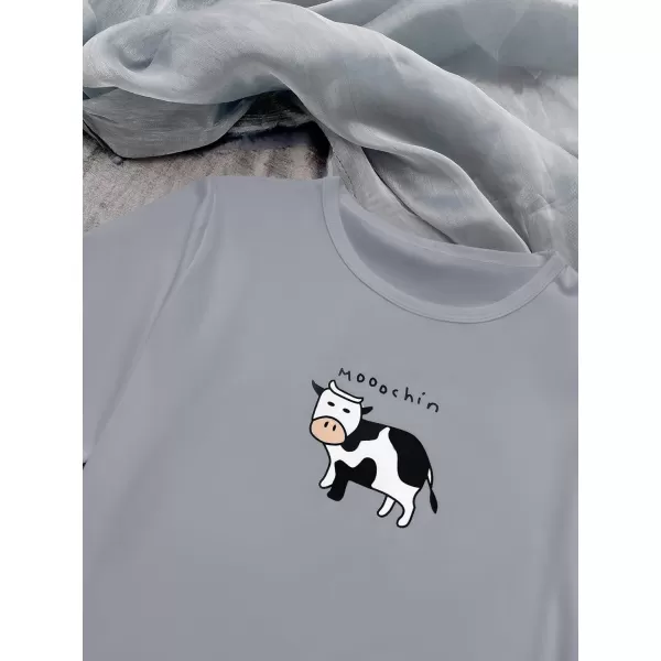 WDIRARA Women's 3 Pieces Sleepwear Cartoon Cow Print Top and Shorts with Pants Pajama Set