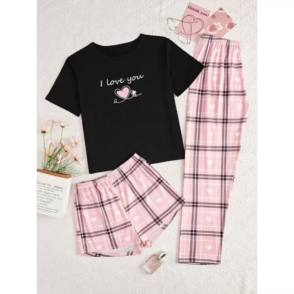 WDIRARA Women's 3 Pieces Sleepwear Cartoon Cow Print Top and Shorts with Pants Pajama Set