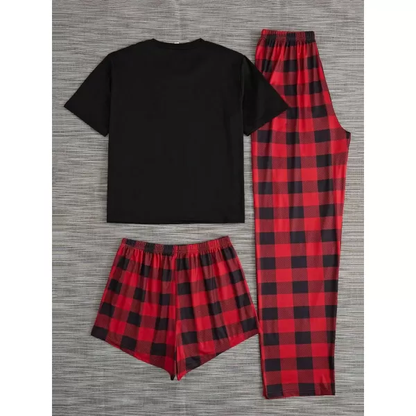 WDIRARA Women's 3 Pieces Sleepwear Cartoon Cow Print Top and Shorts with Pants Pajama Set