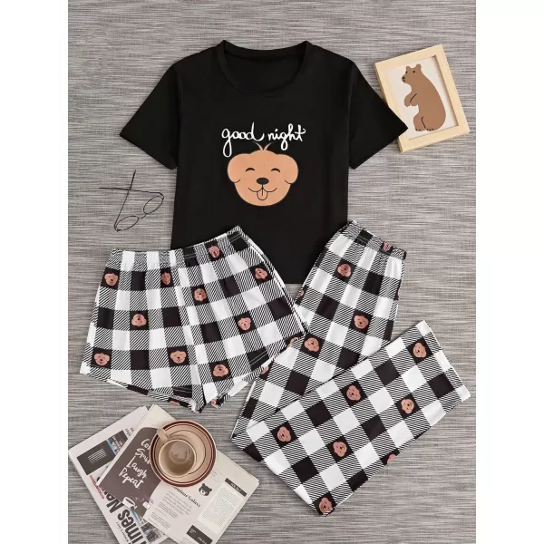 WDIRARA Women's 3 Pieces Sleepwear Cartoon Cow Print Top and Shorts with Pants Pajama Set