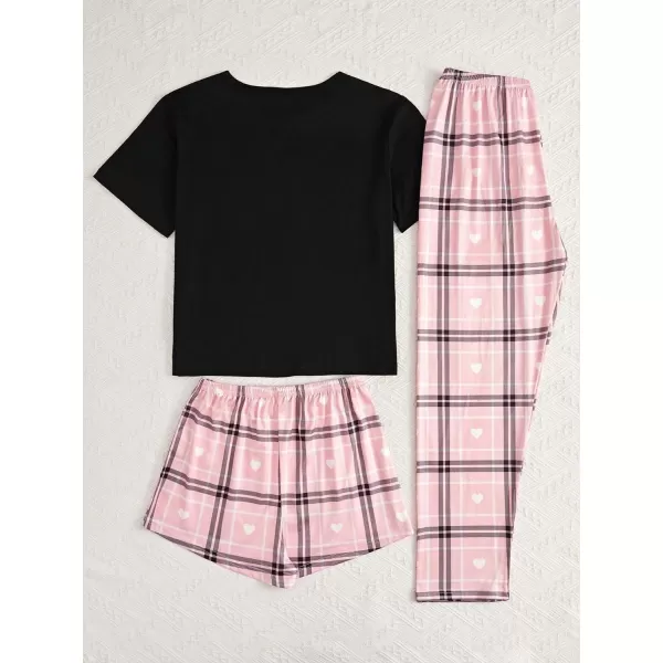 WDIRARA Women's 3 Pieces Sleepwear Cartoon Cow Print Top and Shorts with Pants Pajama Set