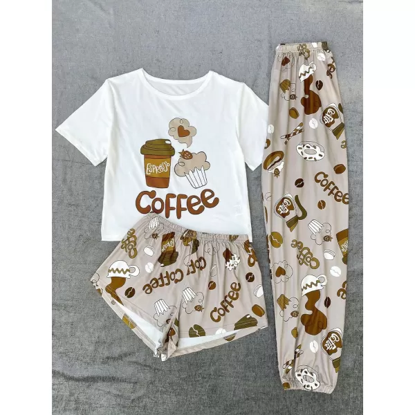 WDIRARA Women's 3 Pieces Sleepwear Cartoon Cow Print Top and Shorts with Pants Pajama Set