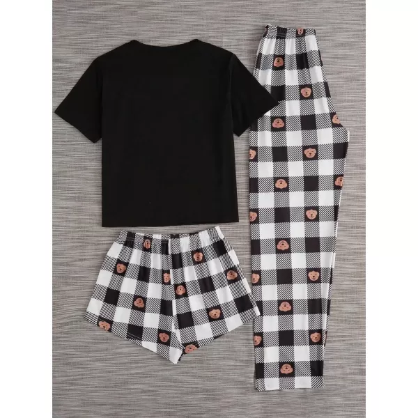 WDIRARA Women's 3 Pieces Sleepwear Cartoon Cow Print Top and Shorts with Pants Pajama Set