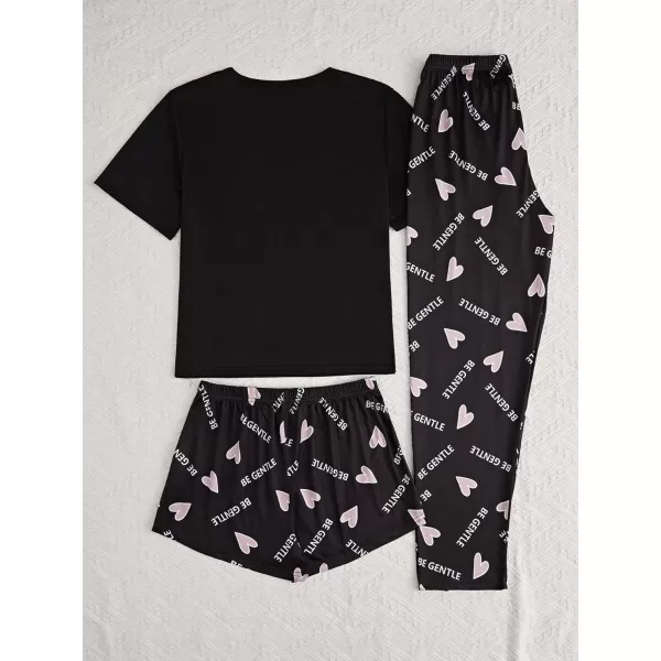WDIRARA Women's 3 Pieces Sleepwear Cartoon Cow Print Top and Shorts with Pants Pajama Set