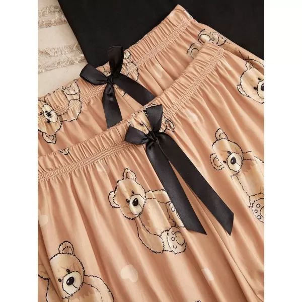 WDIRARA Women's 3 Pieces Sleepwear Cartoon Cow Print Top and Shorts with Pants Pajama Set
