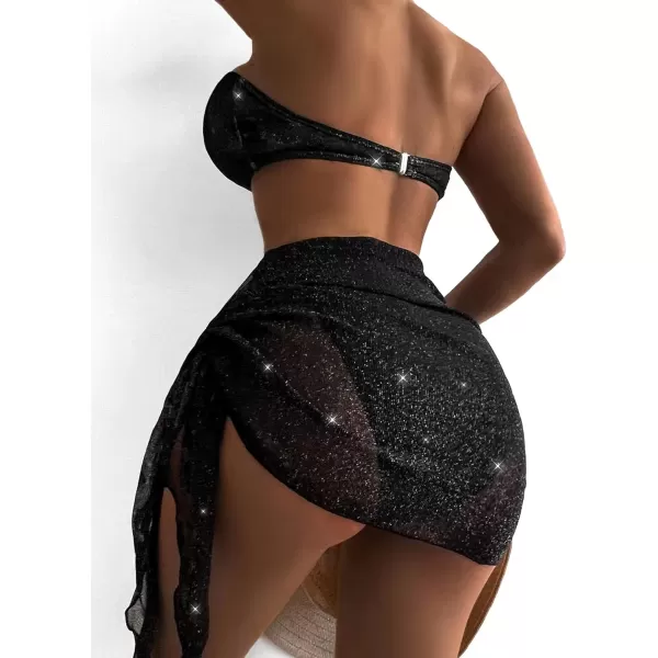 WDIRARA Women's 3 Pieces Snakeskin Print Color Block Halter Bikini Swimsuit with Beach Skirt