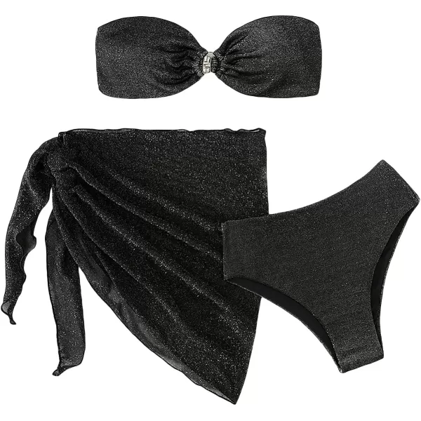 WDIRARA Women's 3 Pieces Snakeskin Print Color Block Halter Bikini Swimsuit with Beach Skirt