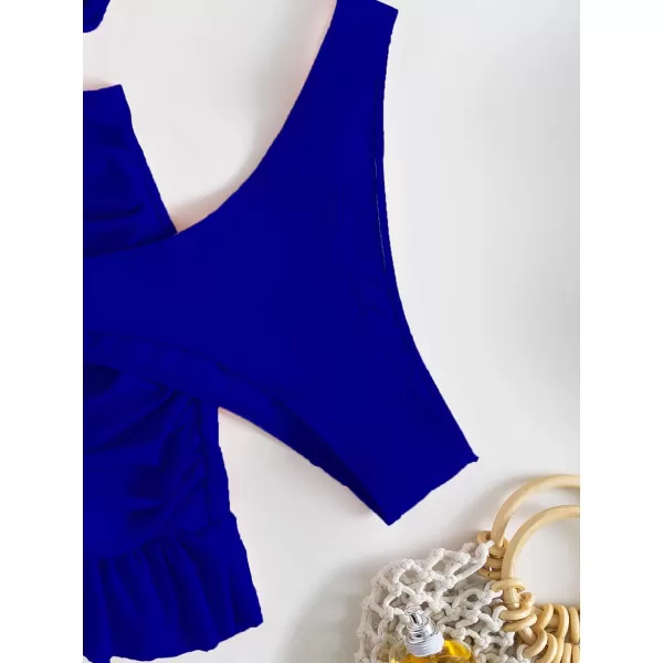 WDIRARA Women's 3 Pieces Tie Front Push Up Bikini Swimsuit with Ruched Ruffle Hem Beach Skirt