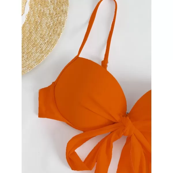 WDIRARA Women's 3 Pieces Tie Front Push Up Bikini Swimsuit with Ruched Ruffle Hem Beach Skirt