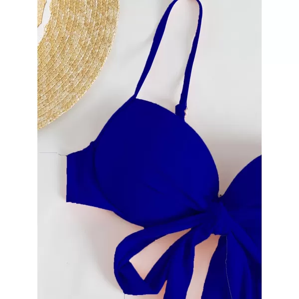WDIRARA Women's 3 Pieces Tie Front Push Up Bikini Swimsuit with Ruched Ruffle Hem Beach Skirt