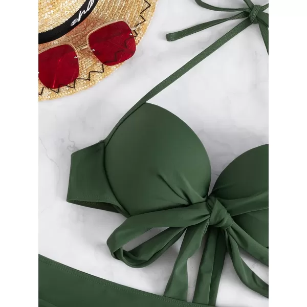 WDIRARA Women's 3 Pieces Tie Front Push Up Bikini Swimsuit with Ruched Ruffle Hem Beach Skirt