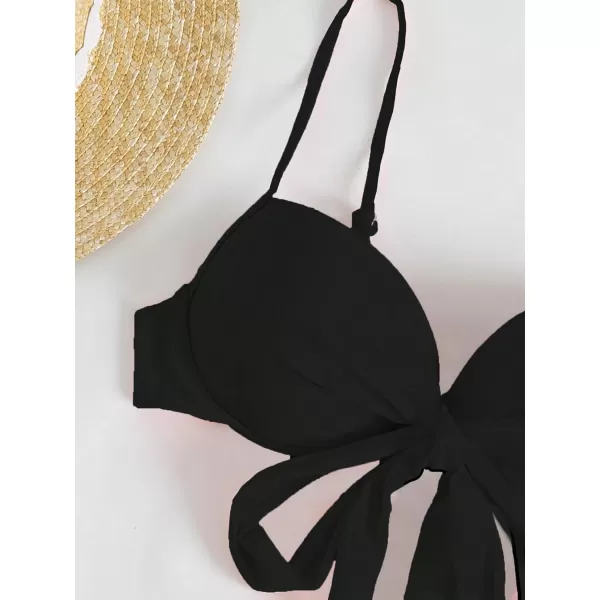 WDIRARA Women's 3 Pieces Tie Front Push Up Bikini Swimsuit with Ruched Ruffle Hem Beach Skirt