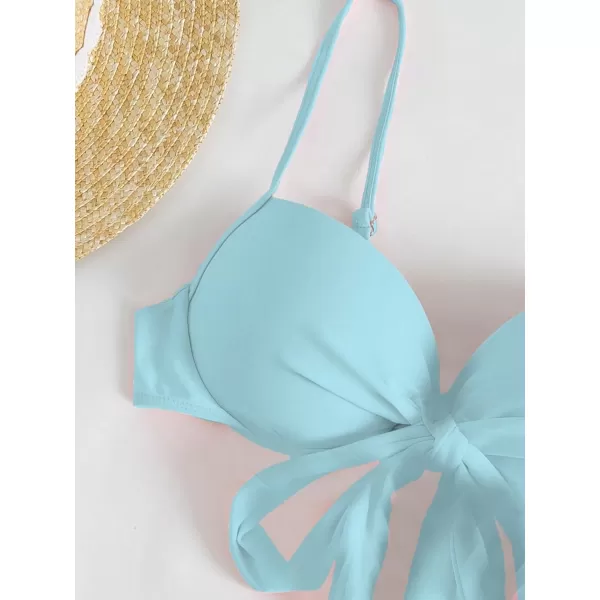 WDIRARA Women's 3 Pieces Tie Front Push Up Bikini Swimsuit with Ruched Ruffle Hem Beach Skirt