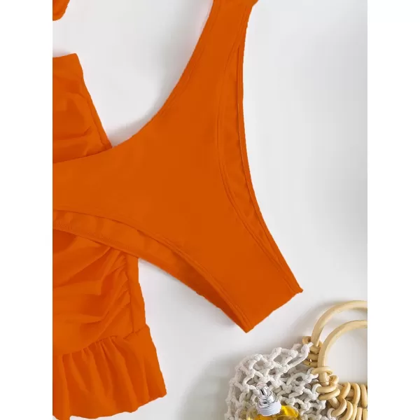 WDIRARA Women's 3 Pieces Tie Front Push Up Bikini Swimsuit with Ruched Ruffle Hem Beach Skirt