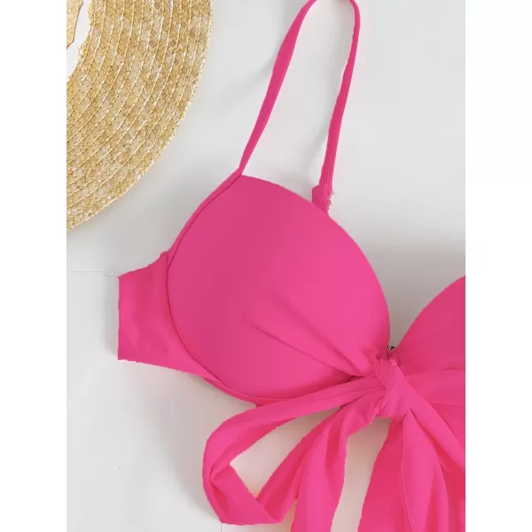 WDIRARA Women's 3 Pieces Tie Front Push Up Bikini Swimsuit with Ruched Ruffle Hem Beach Skirt