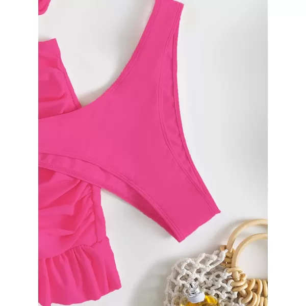 WDIRARA Women's 3 Pieces Tie Front Push Up Bikini Swimsuit with Ruched Ruffle Hem Beach Skirt