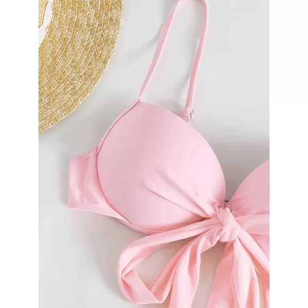 WDIRARA Women's 3 Pieces Tie Front Push Up Bikini Swimsuit with Ruched Ruffle Hem Beach Skirt