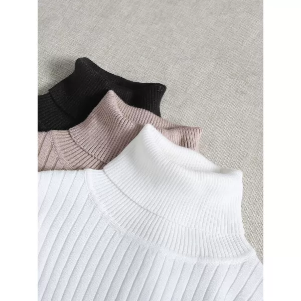 WDIRARA Women's 3 Pieces Turtleneck Ribbed Knit Sweater Basic Pullovers